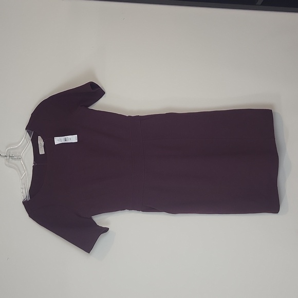 LOFT Dresses & Skirts - LOFT Plum Purple Fall Ribbed Short Sleeve Pocket Midi Dress